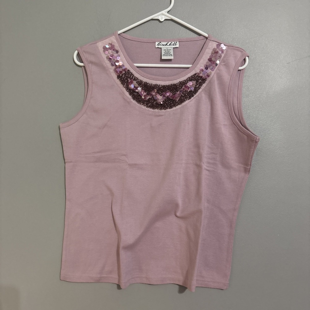 Birch Hill Lavender Scoop Neck Tank Top w/ Sequins & Beads Women's Size L